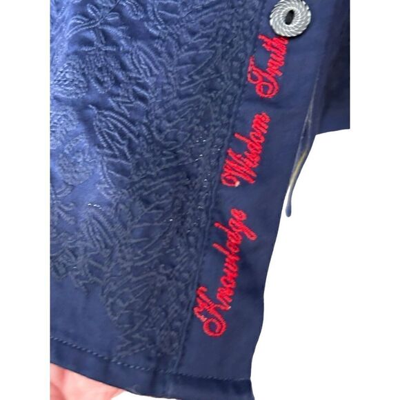 Robert Graham Knowledge Wisdom Truth Men Floral Print Navy Shirt Embroidered 2XL - Picture 3 of 6